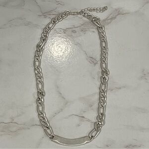Silver Tone Figaro ID Bar Chain Necklace • Unisex • Adjustable